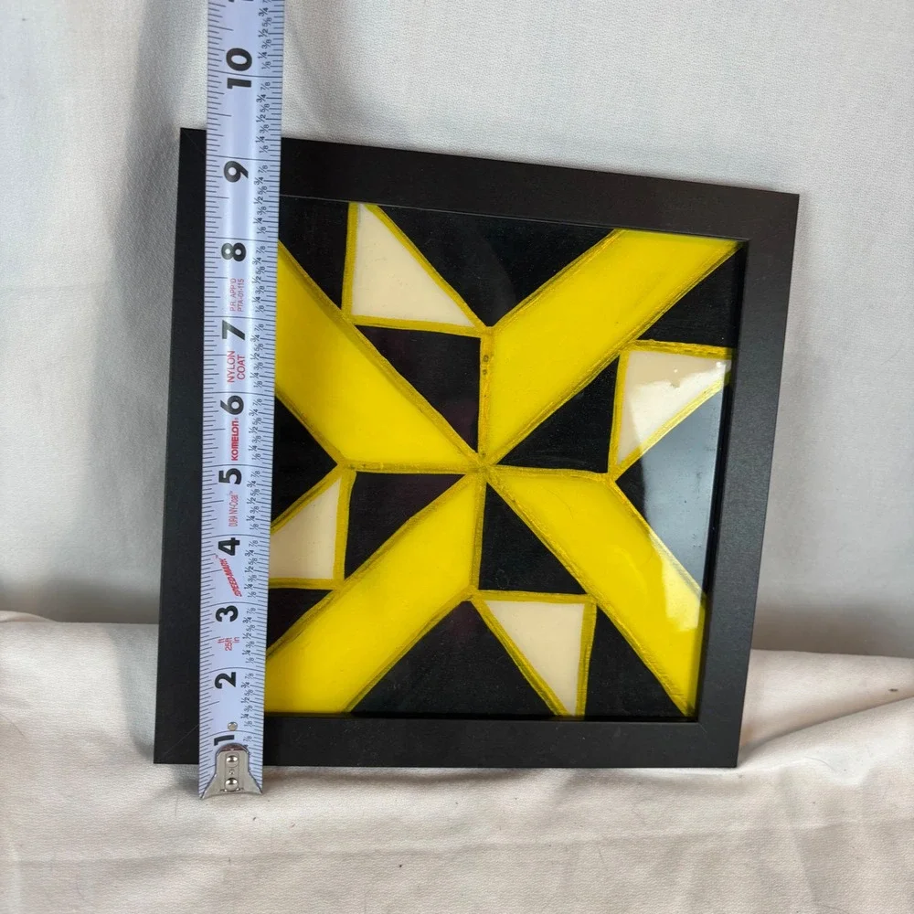 Quilt Design‎ Framed Wall Art Yellow Black Cream Square Decor 9.5in